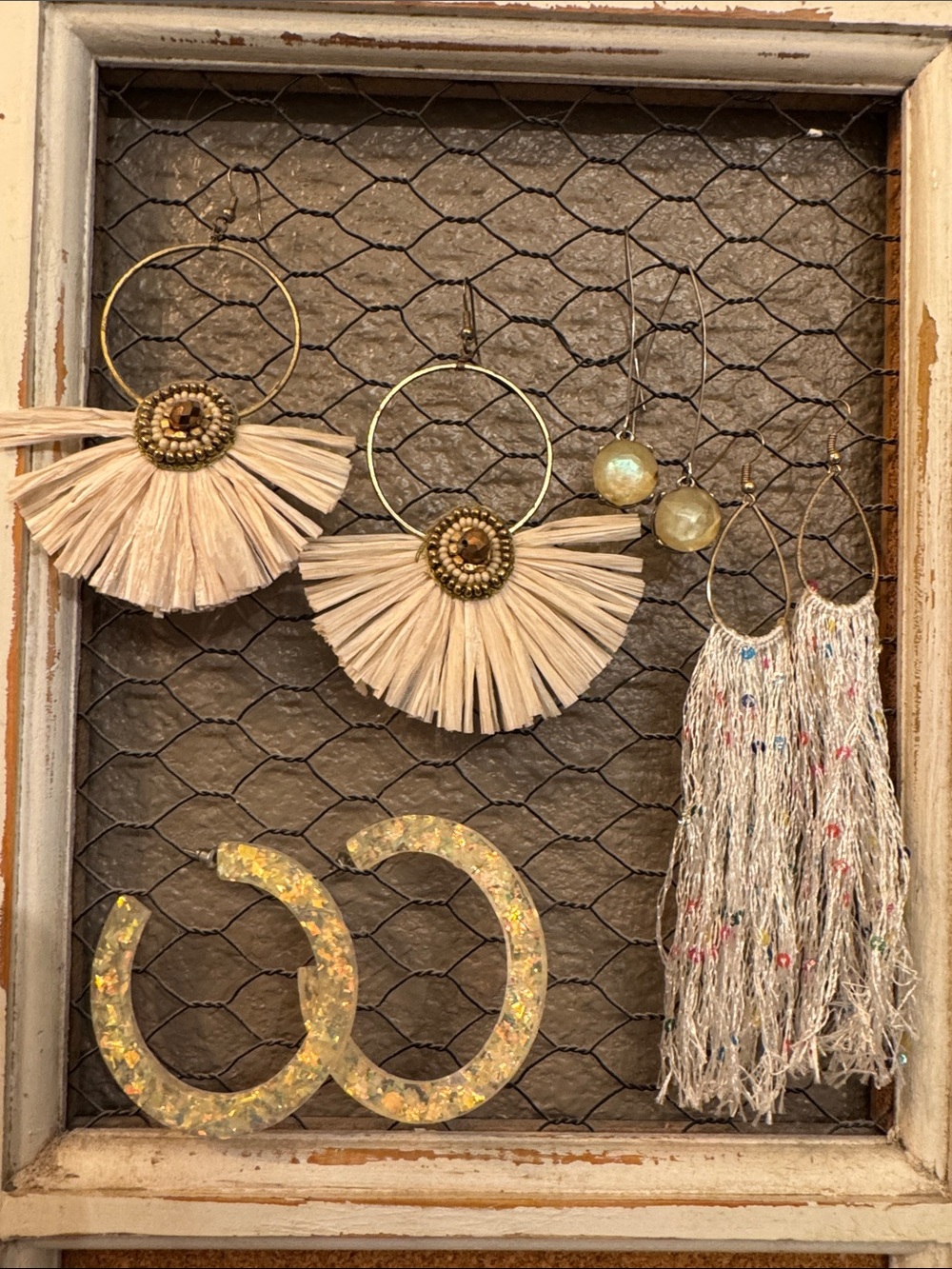 Neutral Raffia Fan & Tassel Earring Set - Natural Beige